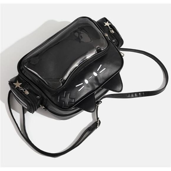 Black ita bag backpack clear window pin display crossbody shoulder tote cosplay - Picture 2 of 5